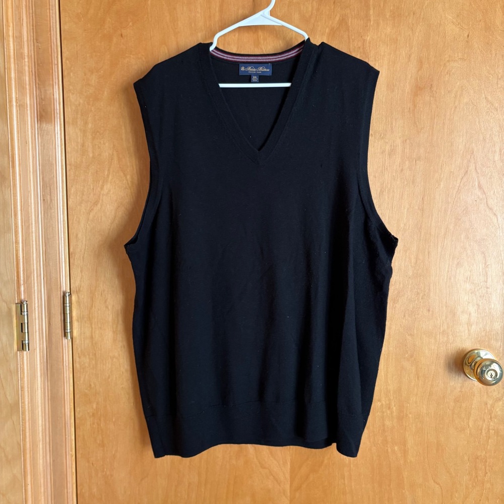 Brooks Brothers Sweater Vest Mens XXL Black 100% Merino Wool Italian Yarn V-Neck